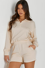 Half Button Sweatshirt and Shorts Active Lounge Set