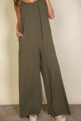 Spaghetti strap solid wide jumpsuit