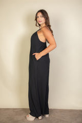 Plus Spaghetti strap solid wide jumpsuit