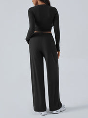 Devine Round Neck Long Sleeve Top and Pants Set