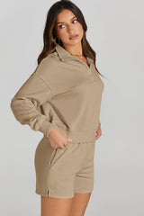 Half Button Sweatshirt and Shorts Active Lounge Set