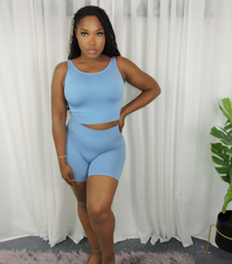 Ready for Whatever 2 Pc Seamless Cropped Tank Top and High Waist Biker Short Lounge Set