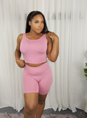 Ready for Whatever 2 Pc Seamless Cropped Tank Top and High Waist Biker Short Lounge Set