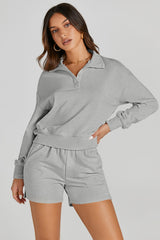 Half Button Sweatshirt and Shorts Active Lounge Set