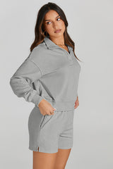 Half Button Sweatshirt and Shorts Active Lounge Set