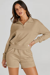 Half Button Sweatshirt and Shorts Active Lounge Set