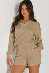 Half Button Sweatshirt and Shorts Active Lounge Set